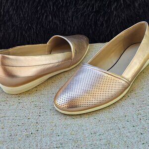 H by Halston Women "Leah" Rose Gold Perforated Leather Slip-On Loafers, Size 9.5